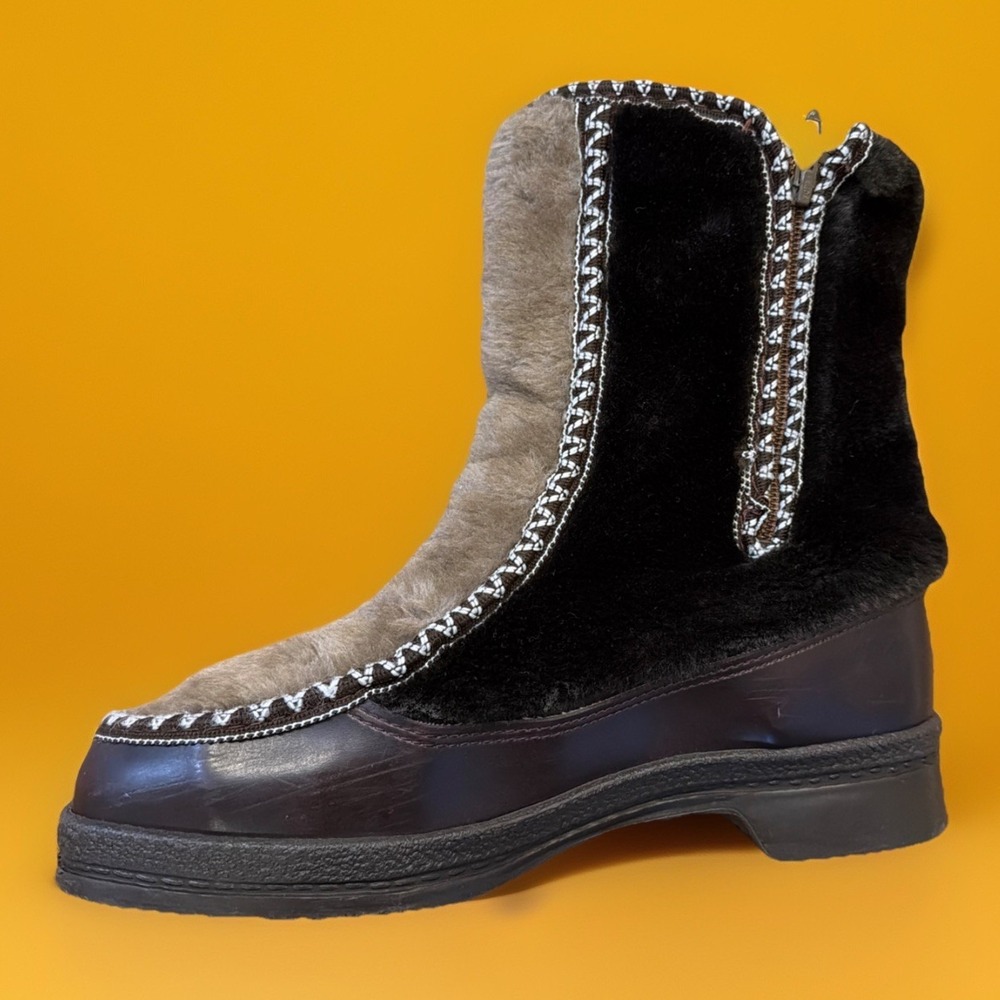Vintage Snowland Womens 8 Nordic Faux Fur Boots Sherpa Lined Apres Ski Brown